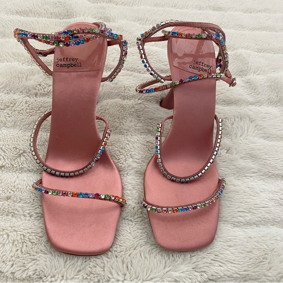 Jeffrey Campbell Pink Satin Rhinestone Heels Elegant Strappy Design Size 8.5 - Picture 3 of 16